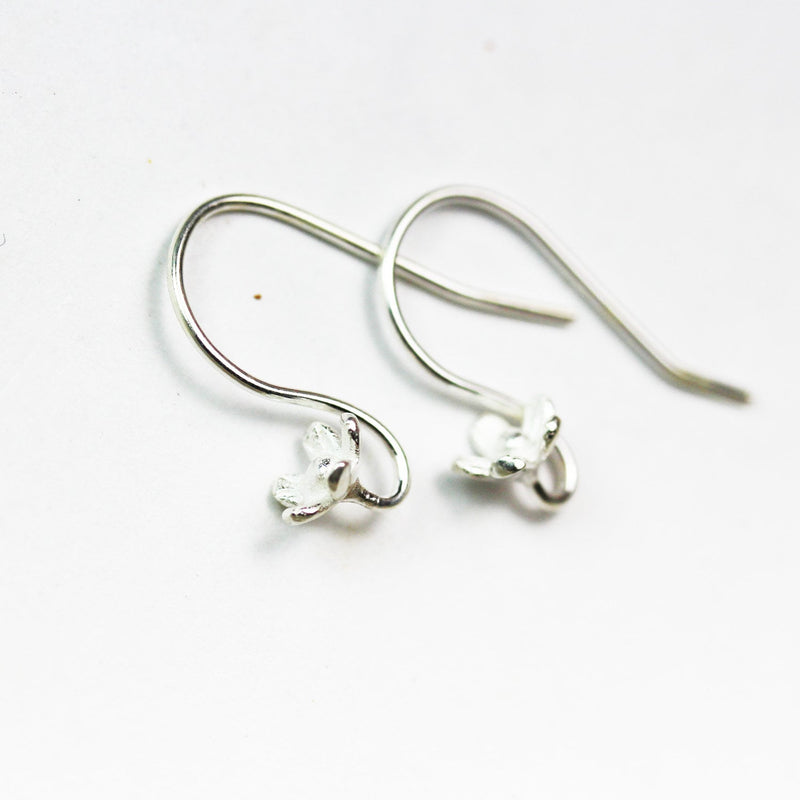 Earring Findings 4pcs 925 Sterling silver Jewellery Findings Earwire,10mm flat fishhook with 6mm Flower