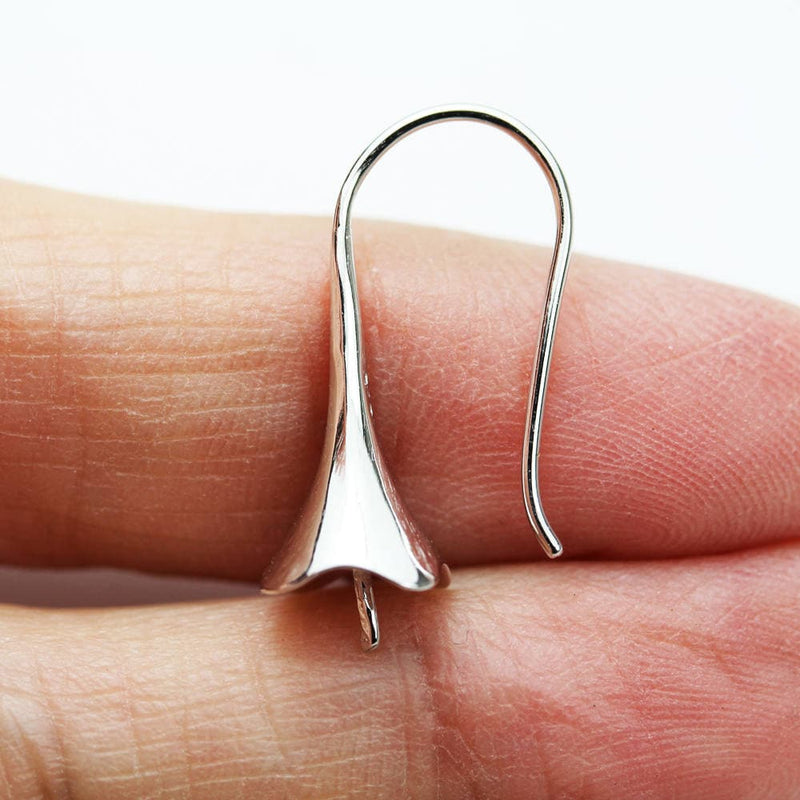 Earring Findings 1 pair 925 Sterling SilverJewellery Findings Earwire , 22*13mm flat fishhook with 8.5mm bead cap for half drilled beads