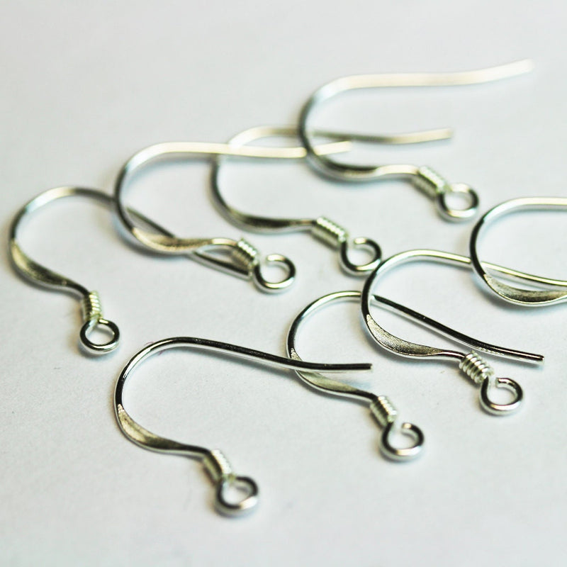 French Earrings 8pcs Jewellery Findings Earwire Sterling Silver, 12mm flat fishhook Earrings with 2mm coil