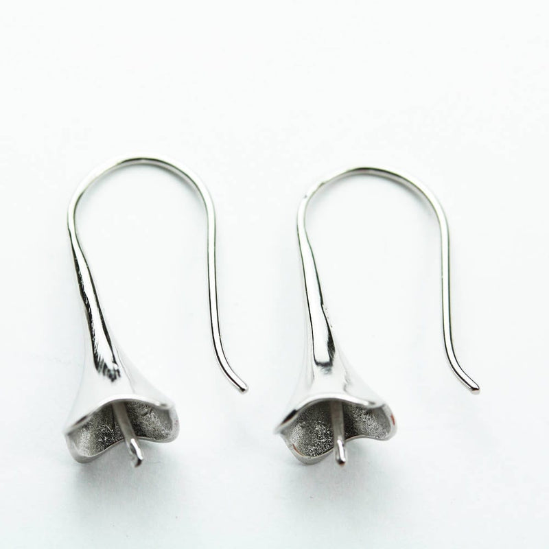 Earring Findings 1 pair 925 Sterling SilverJewellery Findings Earwire , 22*13mm flat fishhook with 8.5mm bead cap for half drilled beads