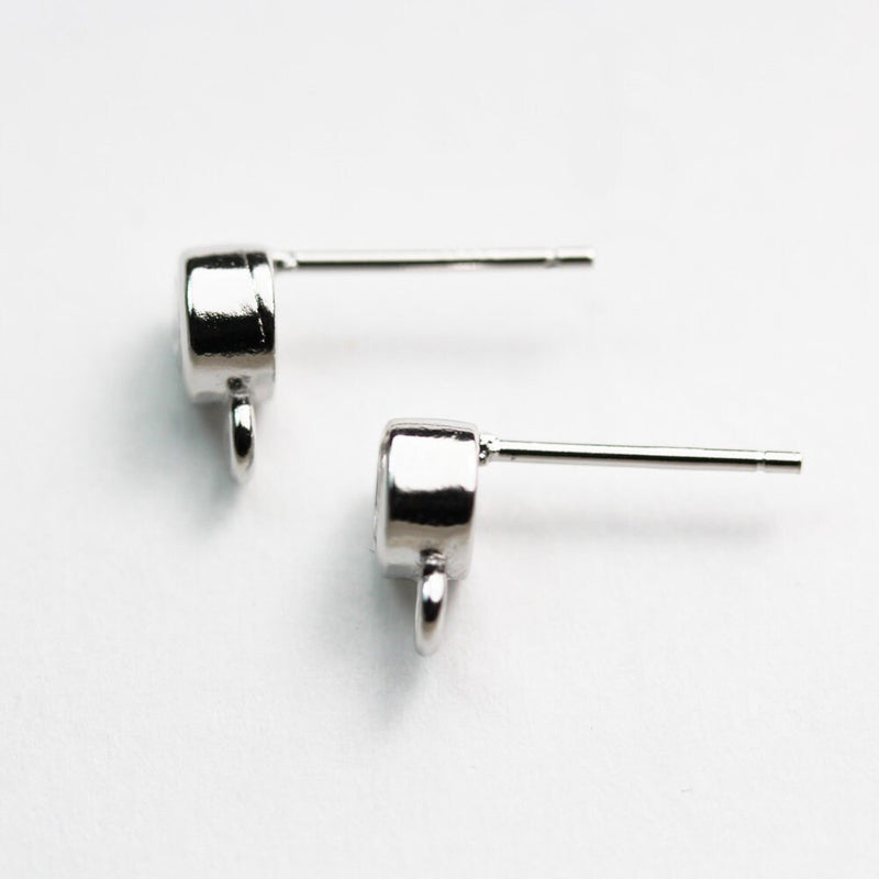 Earring stud 4pcs 925 Sterling silver Jewellery Findings Earstud, 4mm Cubic Zirconia with loop, 15*4mm,hole1.5mm