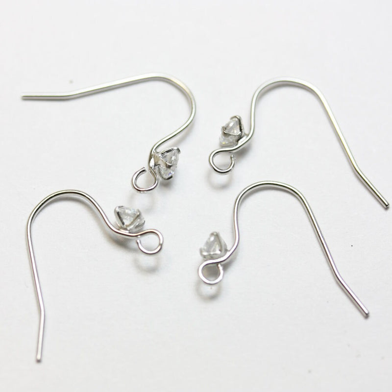 Earring Findings 4pcs 925 Sterling silver Jewellery Findings Earwire, 9*14mm Cubic Zirconia fishhook with1.5mm coil