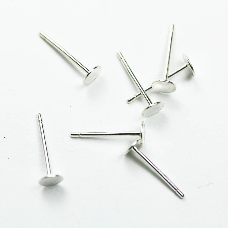 Earring Post 20pcs 925 Sterling silver Jewellery Findings Earrings Post , 4mm Round Flat Setting Ear Studs for Glue On Beads