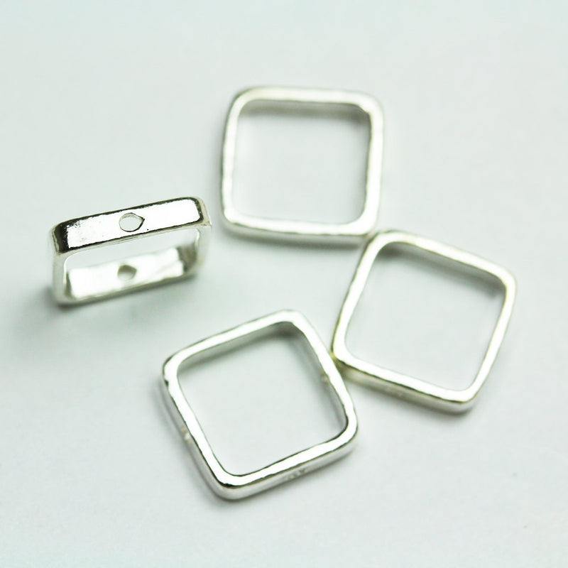 Bead Frames 4pcs 925 Sterling silver 10mm Square ,8MM inner size, 2mm thick, hole 0.6mm