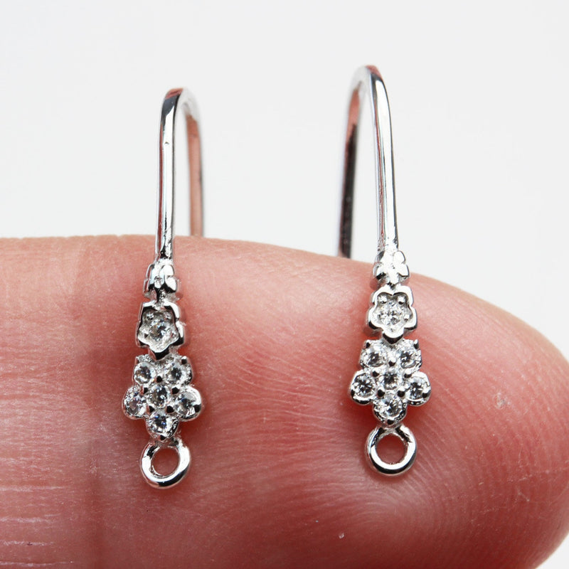 Earring Findings 4pcs Jewellery Findings Earwire Sterling Silver, 4*20mm cubic zirconia fishhook with1mm coil