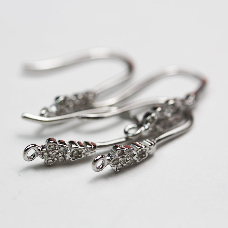 Earring Findings 4pcs Jewellery Findings Earwire Sterling Silver, 4*20mm cubic zirconia fishhook with1mm coil