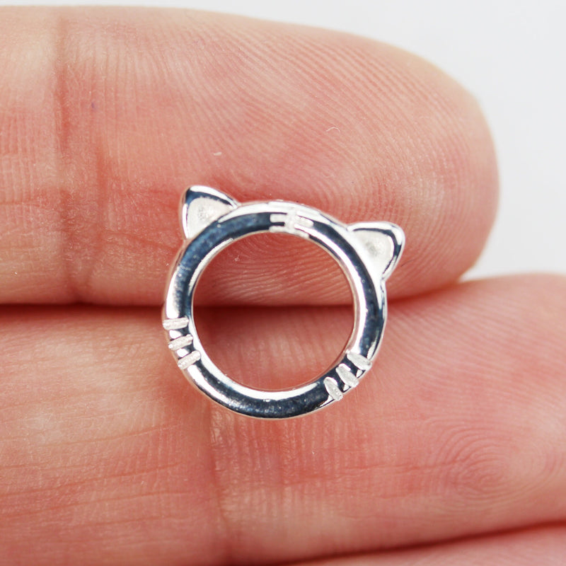 Bead Frame 1pcs 12mm 925 Sterling silver Cat Circle Bead Frame ,8mm inner size, 2mm thick, hole 1mm