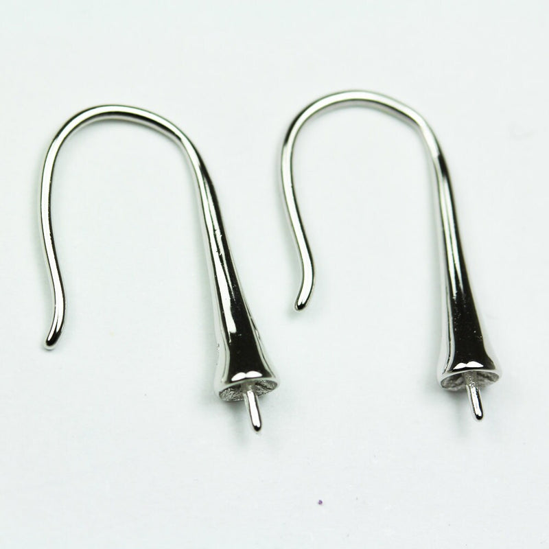 Earring Finding 2 pairs 925 Sterling SilverJewellery Findings Earwire , 20*11mm flat fishhook with 4mm bead cap for half drilled beads