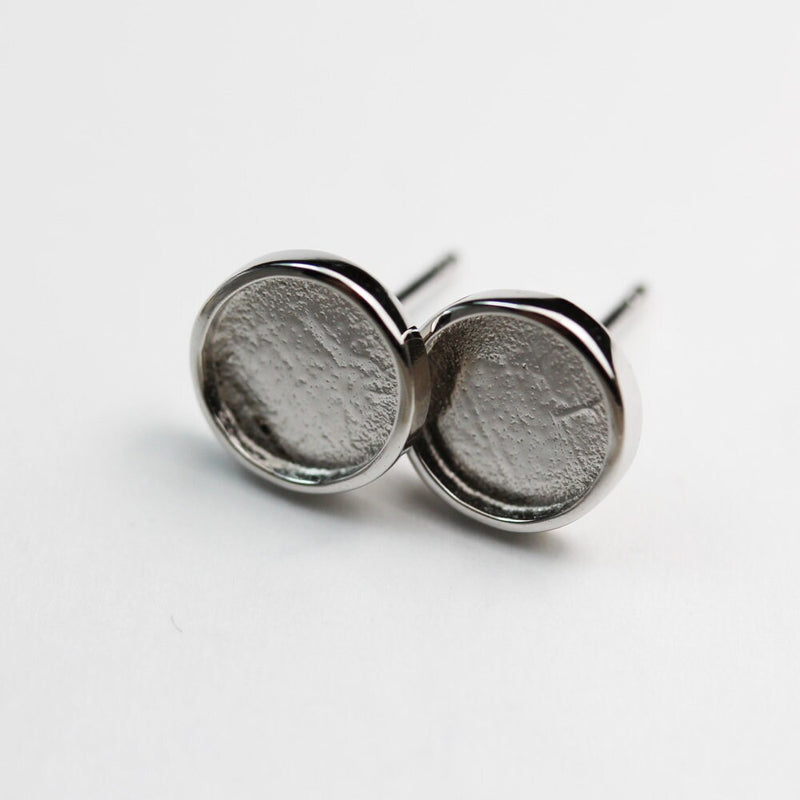 Bezel Setting Ear Studs 1Pair, 2pcs 9.5mm(for 8mm beads) 925 Sterling silver Jewellery Findings Earrings Post , Round