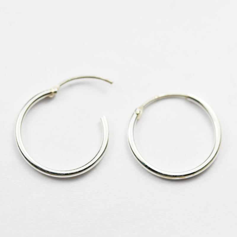 Earring Hoop 2 Pairs, 15mm 925 Sterling Silver Hoop Earrings , 15mm round 1.2mm thickness