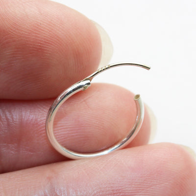 Earring Hoop 2 Pairs, 15mm 925 Sterling Silver Hoop Earrings , 15mm round 1.2mm thickness