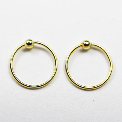 Earring Hoop/Nose Stud Ring 4pcs 22gauge 10mm 925 Sterling silver/18K Gold Vermeil/ , Open Style Insert to Inside