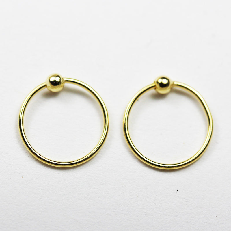 Earring Hoop/Nose Stud Ring 4pcs 22gauge 10mm 925 Sterling silver/18K Gold Vermeil/ , Open Style Insert to Inside