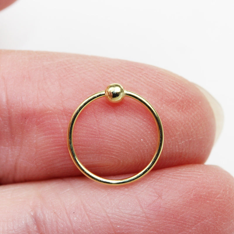 Earring Hoop/Nose Stud Ring 4pcs 22gauge 10mm 925 Sterling silver/18K Gold Vermeil/ , Open Style Insert to Inside