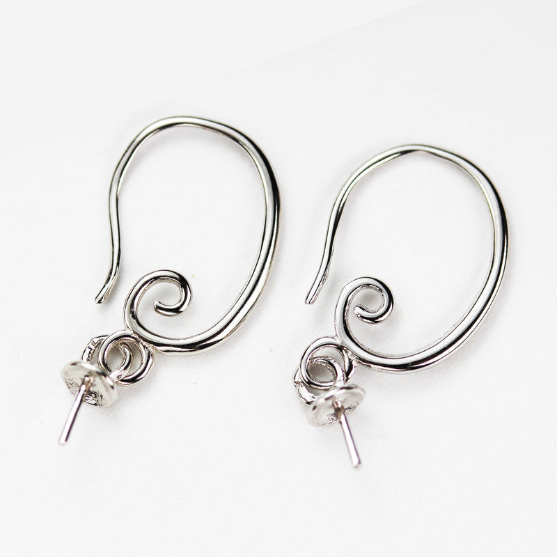 Earring Finding 1 pair 925 Sterling SilverJewellery Findings Earwire , 16*13mm flat fishhook with 4mm bead cap for half drilled beads