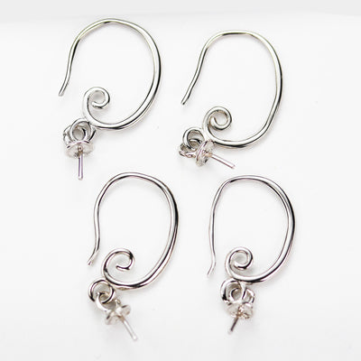 Earring Finding 1 pair 925 Sterling SilverJewellery Findings Earwire , 16*13mm flat fishhook with 4mm bead cap for half drilled beads