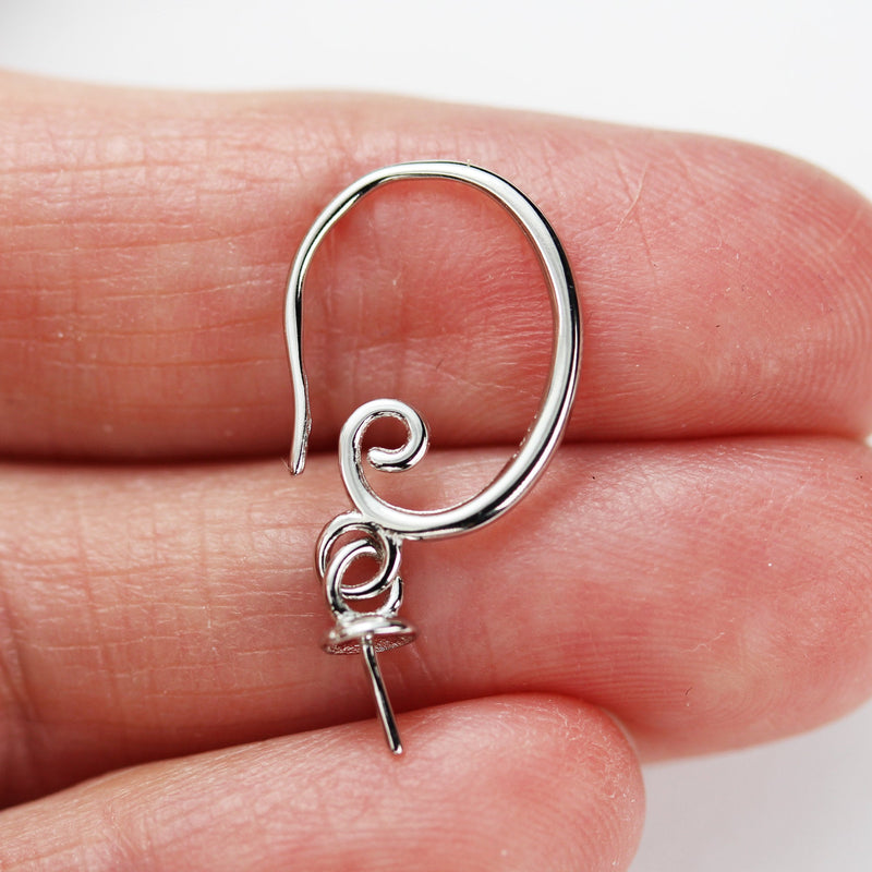 Earring Finding 1 pair 925 Sterling SilverJewellery Findings Earwire , 16*13mm flat fishhook with 4mm bead cap for half drilled beads