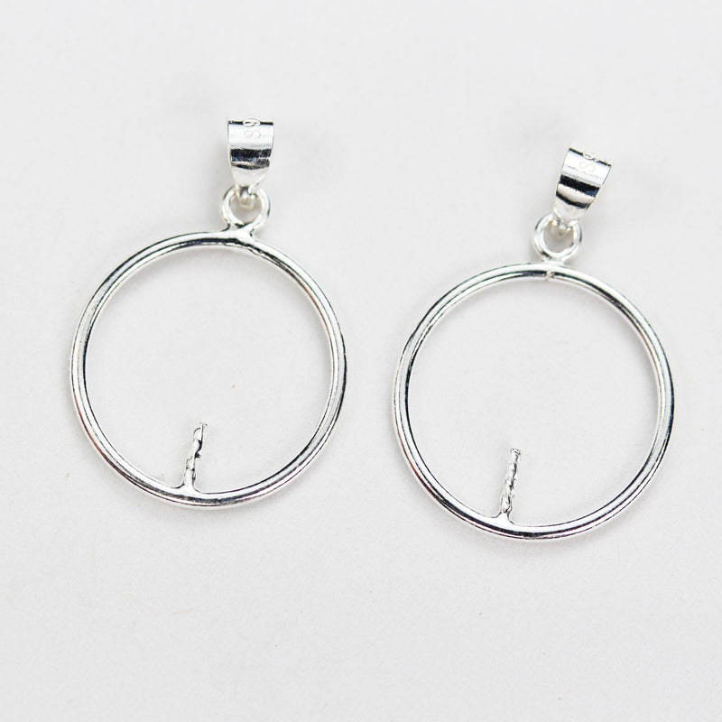 Pendent setting 1pc/5pcs 925 Sterling silver Jewellery Findings Bail, 15mm Circle,setting for half drilled beads