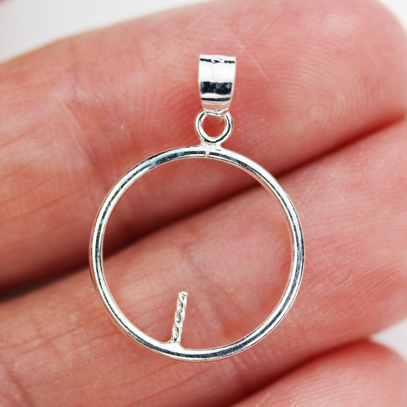 Pendent setting 1pc/5pcs 925 Sterling silver Jewellery Findings Bail, 15mm Circle,setting for half drilled beads