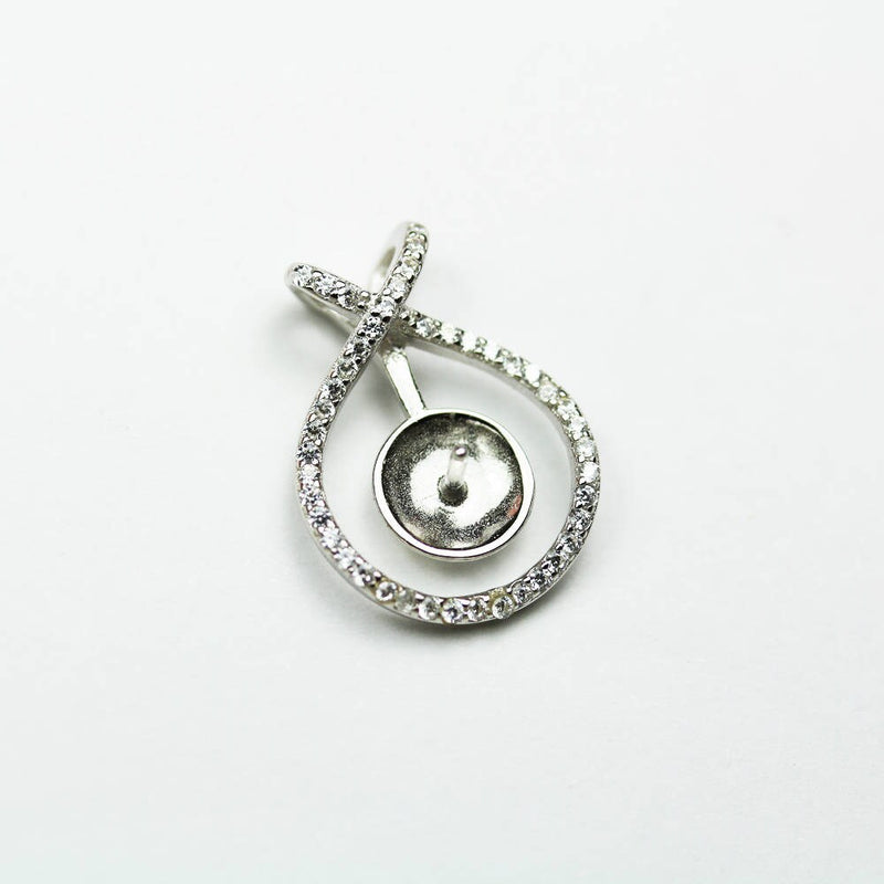 Pendent setting 1pc 925 Sterling silver Jewellery Findings Bail, w/cubic Zirconia,19*14mm Circle,setting for half drilled beads