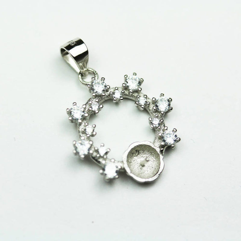 Pendent setting 1pc 925 Sterling silver Jewellery Findings Bail,w/cubic Zirconia,18mm Flower,for half drilled beads