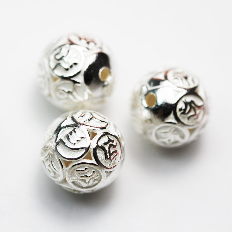 2pcs  10mm 925 Sterling Silver Jewellery findings Filigree Ball Beads ,10mm round, hole 1mm