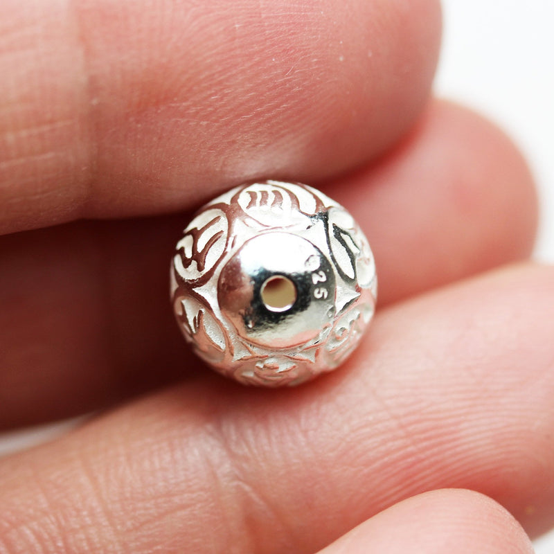 2pcs  10mm 925 Sterling Silver Jewellery findings Filigree Ball Beads ,10mm round, hole 1mm