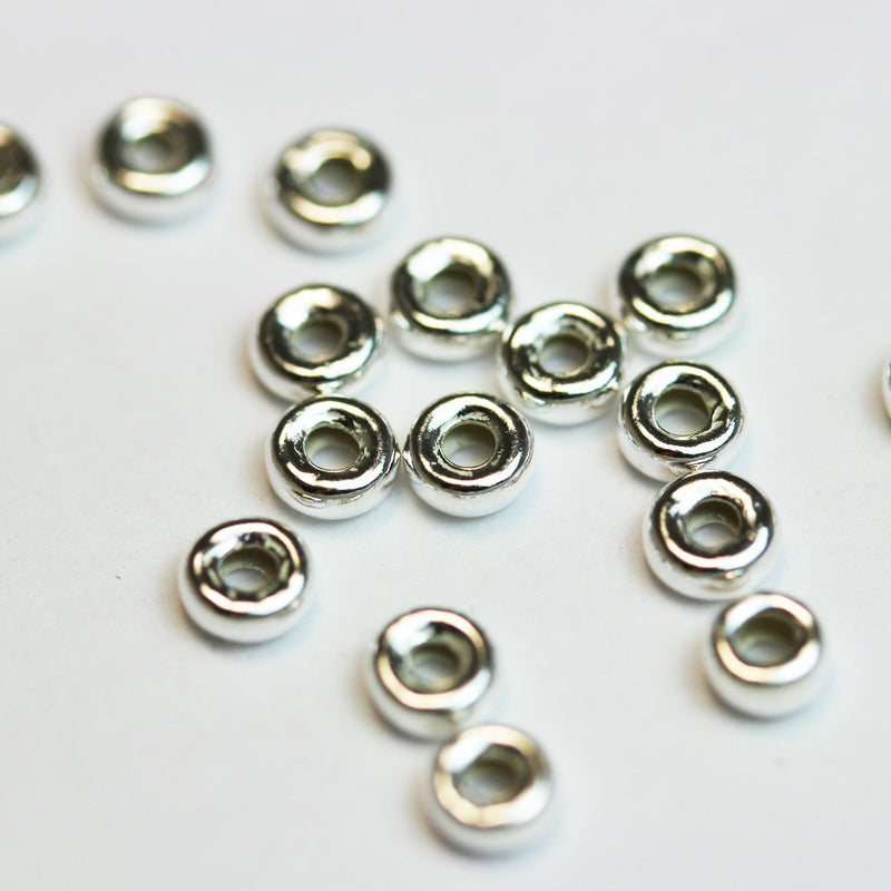 Sterling Silver Beads 4mm beads Silver Spacer Beads 15pcs 4.3MM 925 sterling silver Jewellery Findings Rondelle Spacers,2.6mm thick