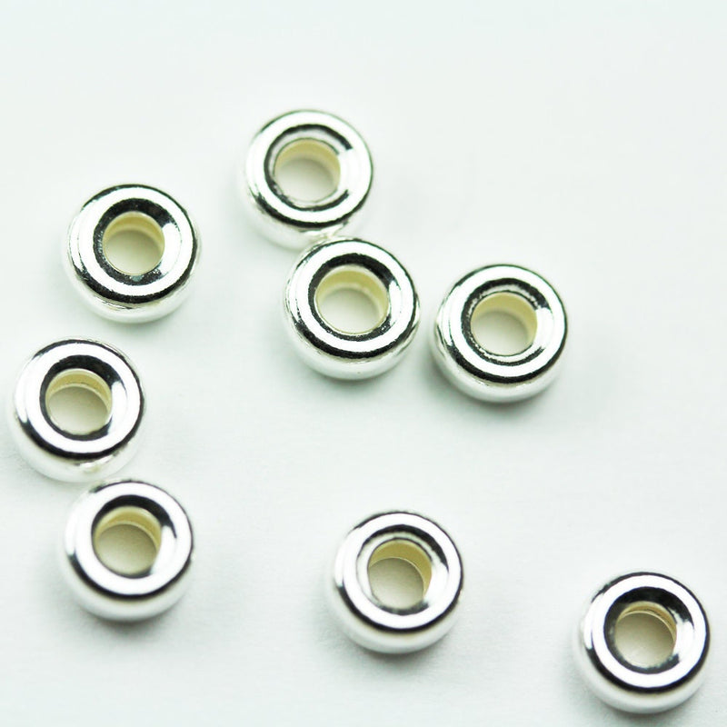 Silver Spacer Beads 8pcs 6MM 925 sterling silver Jewellery Findings Rondelle Spacers, 3mm thick, hole 2mm