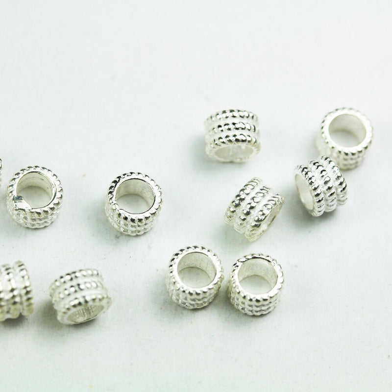 Silver Spacer Beads 8pcs Big hole 925 sterling silver Jewellery Findings Spacers,5mm diameter, 3mm thick, hole 3mm