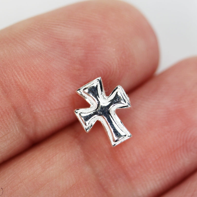 2pcs 9.5*7.5mm 925 Sterling Silver Jewellery findings Center Hole Beads , 9.5*7.5mm Cross,1mm hole