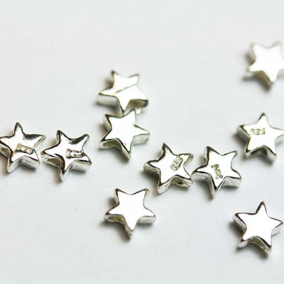 Sterling Silver Beads 4mm Silver Beads Star Beads  20pcs 925 Sterling Silver Jewellery findings Center Hole Beads,4.3mm Star,0.8mm hole