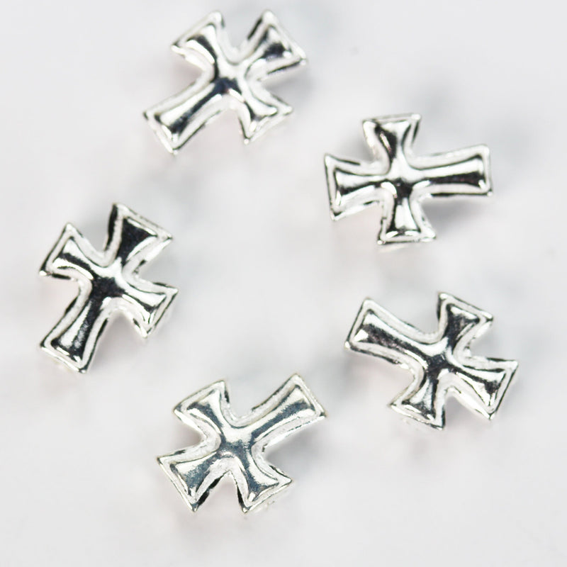 2pcs 9.5*7.5mm 925 Sterling Silver Jewellery findings Center Hole Beads , 9.5*7.5mm Cross,1mm hole