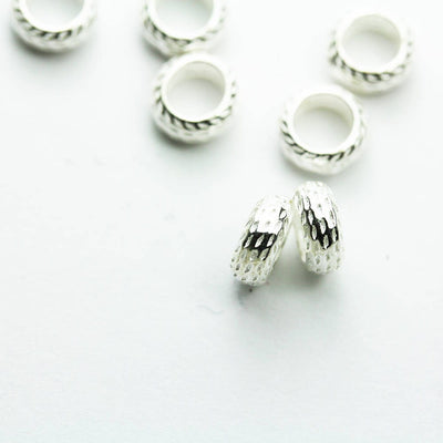 Spacer Beads 8pcs Big hole 925 Sterling Silver Jewellery findings Rondelle Spacer Beads, 6mm diameter, 3mm thick, hole 4mm