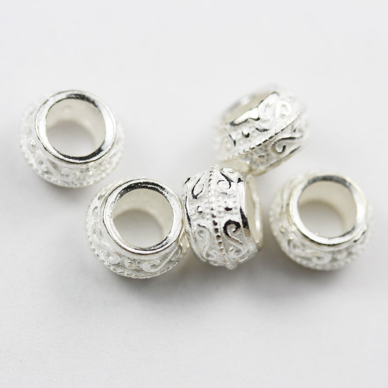 Spacer Beads 4pcs  8x5mm 925 Sterling Silver Jewellery findings  Rondelle Beads ,8mm Diameter, Big hole 4mm