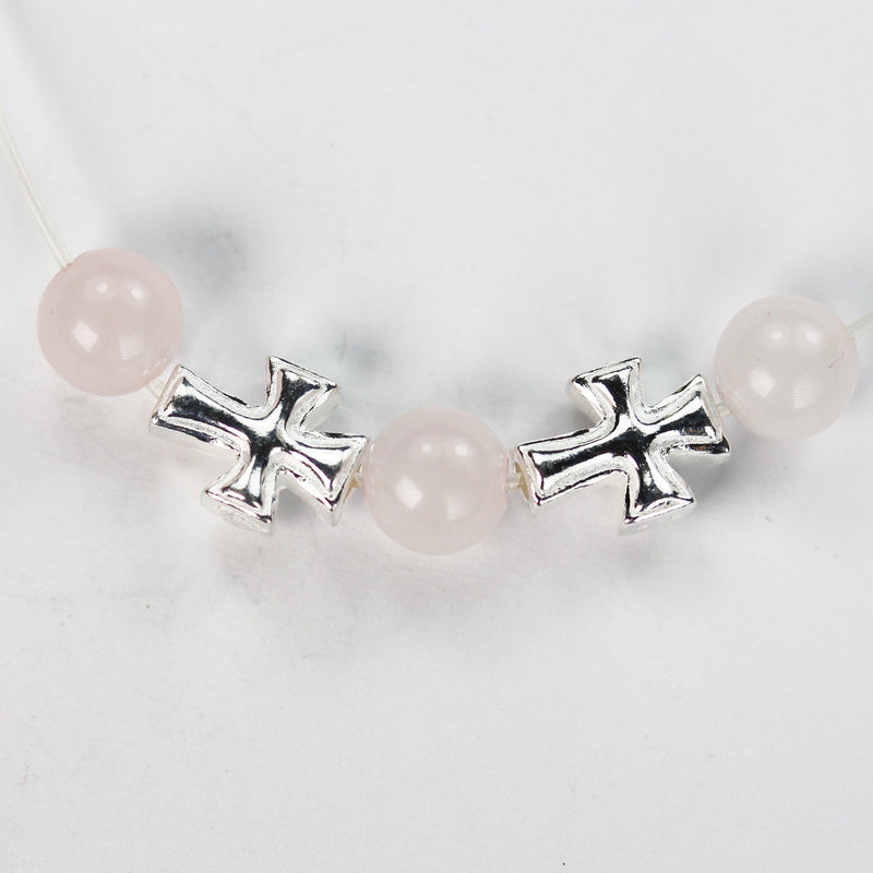 2pcs 9.5*7.5mm 925 Sterling Silver Jewellery findings Center Hole Beads , 9.5*7.5mm Cross,1mm hole