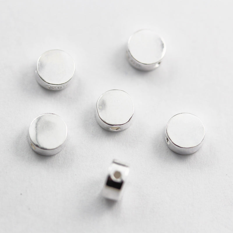 5mm silver beads 2pcs 925 Sterling Silver Jewellery findings Center Drilled Hole Beads , 5mm Button, 1mm hole