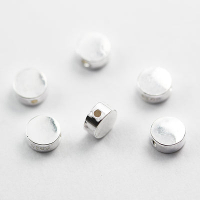 5mm silver beads 2pcs 925 Sterling Silver Jewellery findings Center Drilled Hole Beads , 5mm Button, 1mm hole