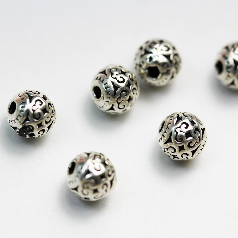 4pcs 6mm Antiqued 925 Sterling Silver Jewelry Findings Filigree Sterling Silver Ball Beads, 6mm, hole1mm