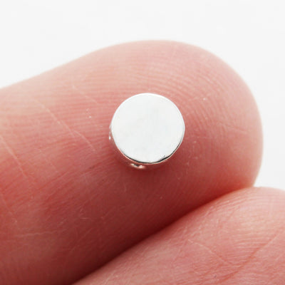 5mm silver beads 2pcs 925 Sterling Silver Jewellery findings Center Drilled Hole Beads , 5mm Button, 1mm hole