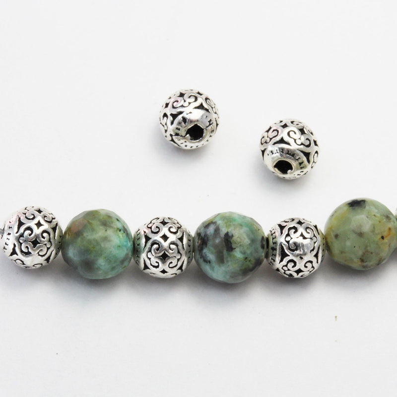 4pcs 6mm Antiqued 925 Sterling Silver Jewelry Findings Filigree Sterling Silver Ball Beads, 6mm, hole1mm