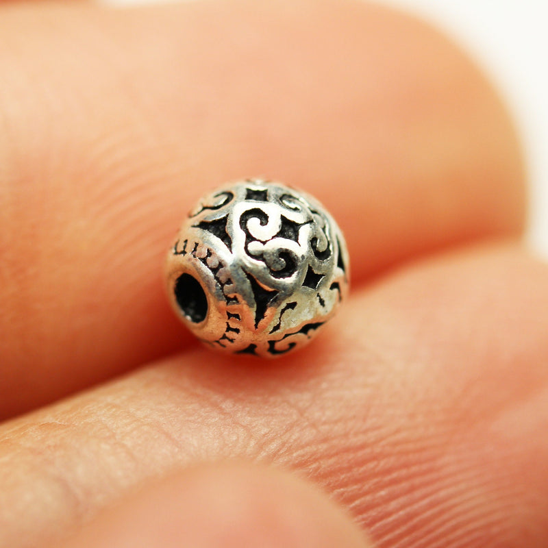 4pcs 6mm Antiqued 925 Sterling Silver Jewelry Findings Filigree Sterling Silver Ball Beads, 6mm, hole1mm