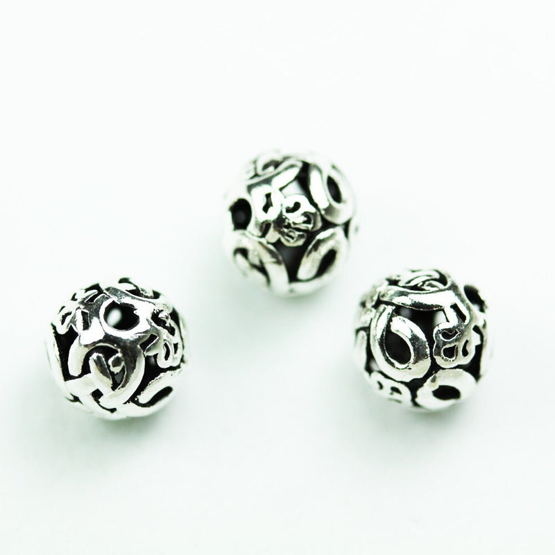 Silver Beads 4pcs 8mm Antiqued 925 Sterling Silver Jewellery findings Filigree Ball Beads, 8mm, hole1mm