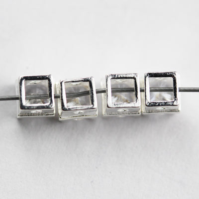 2pcs 925 Sterling Silver with Cubic zirconia ,Jewellery Cube Beads  , 4mm Cube, 1mm hole