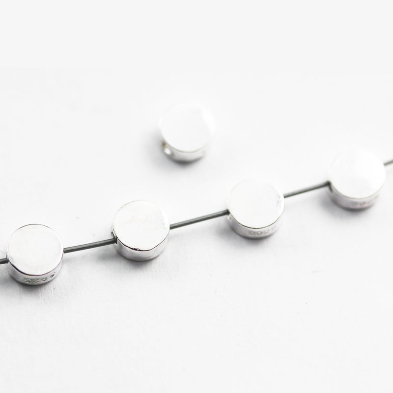 5mm silver beads 2pcs 925 Sterling Silver Jewellery findings Center Drilled Hole Beads , 5mm Button, 1mm hole