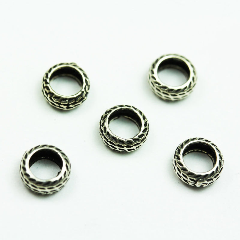 Spacer Beads 5pcs 7.5mm Big hole 925 Antique Sterling Silver Jewellery findings Rondelle Spacer Beads, 3mm thick, hole5mm