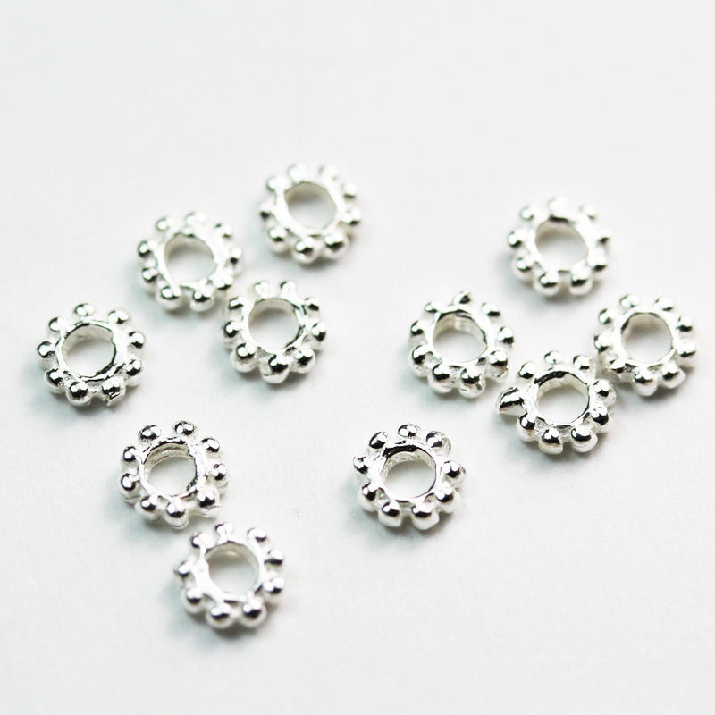 Silver Spacer Beads 8pcs 6.5mm 925 sterling silver,Jewellery Findings Daisy Spacers 1.7mm thick, hole 2.5mm