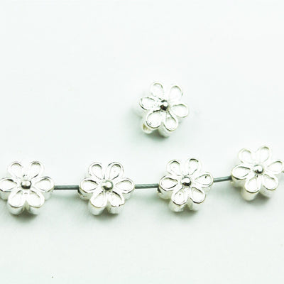 Sterling Silver Beads 6pcs 925 Sterling Silver Jewellery findings Rose Flower Beads, 5.5mm, 3mm thick