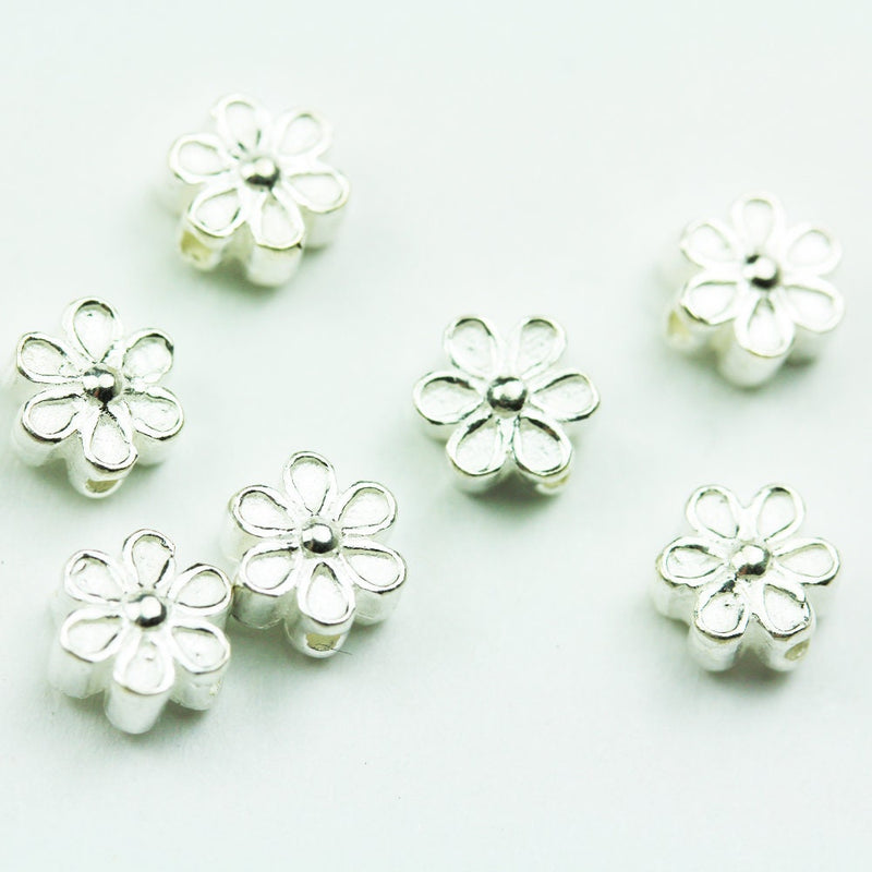 Sterling Silver Beads 6pcs 925 Sterling Silver Jewellery findings Rose Flower Beads, 5.5mm, 3mm thick