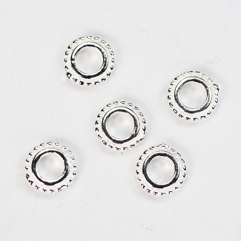 8mm Spacer Beads 6pcs Big hole 925 Sterling Silver Jewellery findings Rondelle Spacer Beads, 8mm diameter, 2mm thick, hole 3.5mm